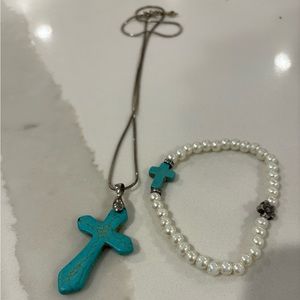 Turquoise Cross bracelet and necklace
